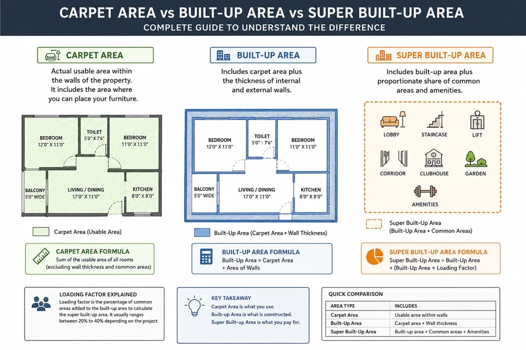 Carpet Area vs Built-Up Area vs Super Built-Up Area Carpet Area vs Built-Up Area vs Super Built-Up Area